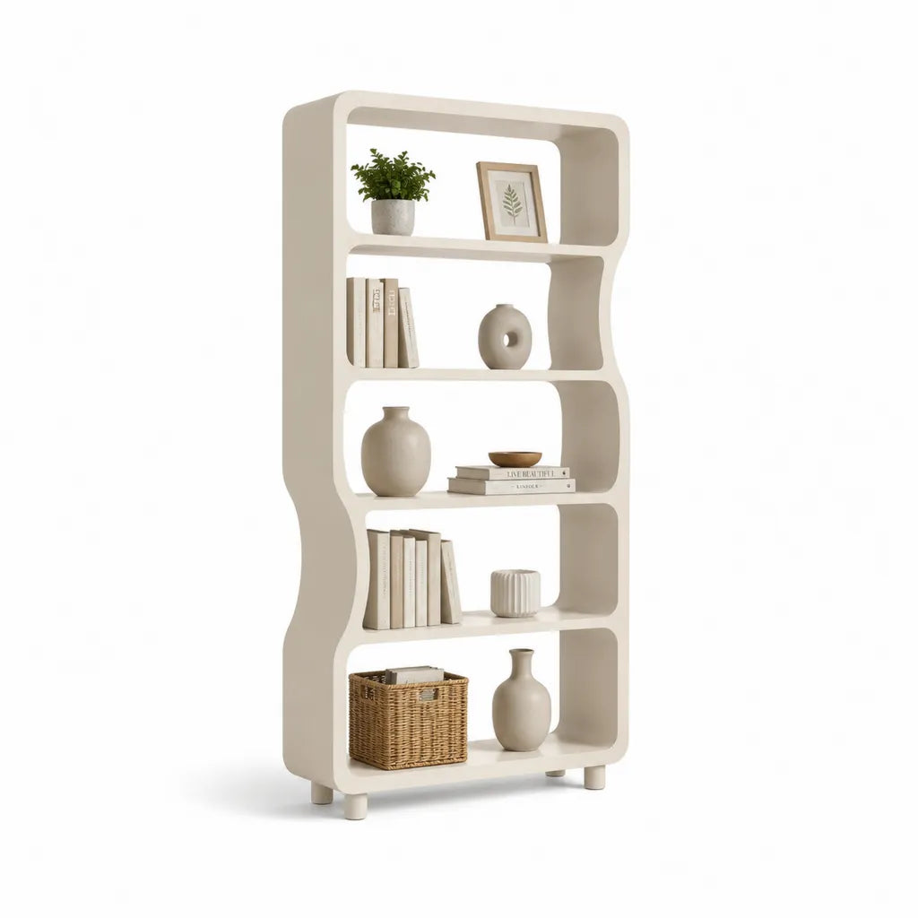 Bibliothèque de salon 5 étagères en MDF blanc cassé 80 x 30 x 180 cm