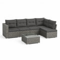 Salon de jardin d'angle 5 places avec table basse 250 x 190 cm en résine tressée grise et coussins polyester gris foncé