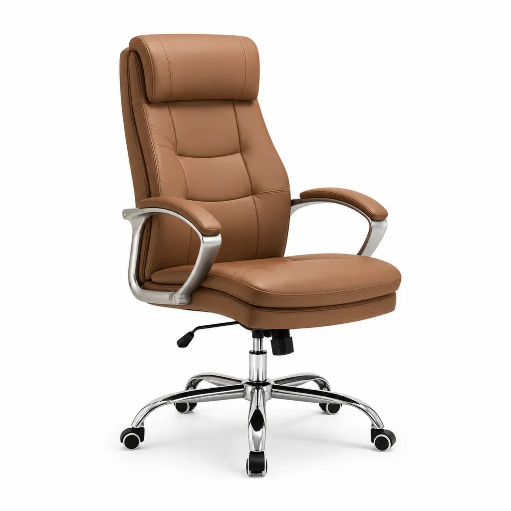 Fauteuil de bureau pivotant à dossier haut en polyuréthane marron 66 x 70 x 118-128 cm