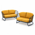 Lot de 2 canapés de jardin 2 places arrondis en acier avec coussins polyester jaune 150 x 75 x 78 cm