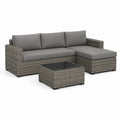 Salon de jardin canapé d'angle 3 pièces en rotin PE gris avec coussins gris 193 x 69 x 62 cm