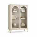 Vitrine de salon 2 portes en MDF et verre trempé forme rectangulaire beige 80 x 40 x 150 cm