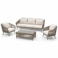 Salon de jardin 4 pièces avec canapé 3 places 2 fauteuils et table basse en aluminium corde polyester taupe et ivoire canapé 210 x 80 x 75 cm