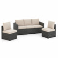 Salon de jardin 3 pièces avec canapé 3 places et 2 fauteuils en résine tressée PE gris avec coussins beige 180 x 70 x 70 cm