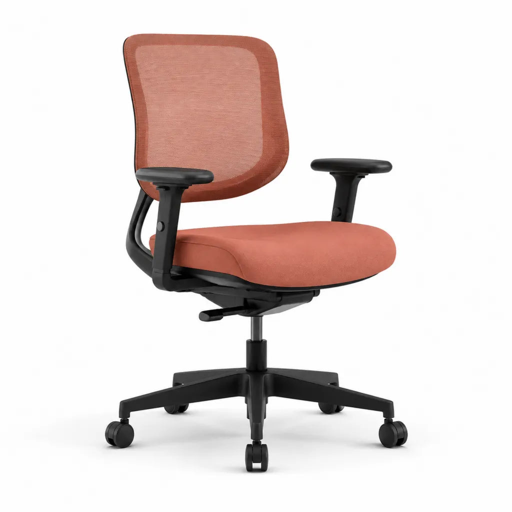 Chaise de bureau ergonomique à roulettes avec accoudoirs réglables dossier en maille polyester terracotta et noire 62 x 62 x 96-106 cm