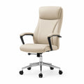 Chaise de bureau ergonomique pivotante à dossier haut en cuir PU beige 67 x 68 x 112-122 cm