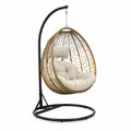 Fauteuil suspendu œuf avec support en acier et résine tressée beige 95 x 95 x 195 cm