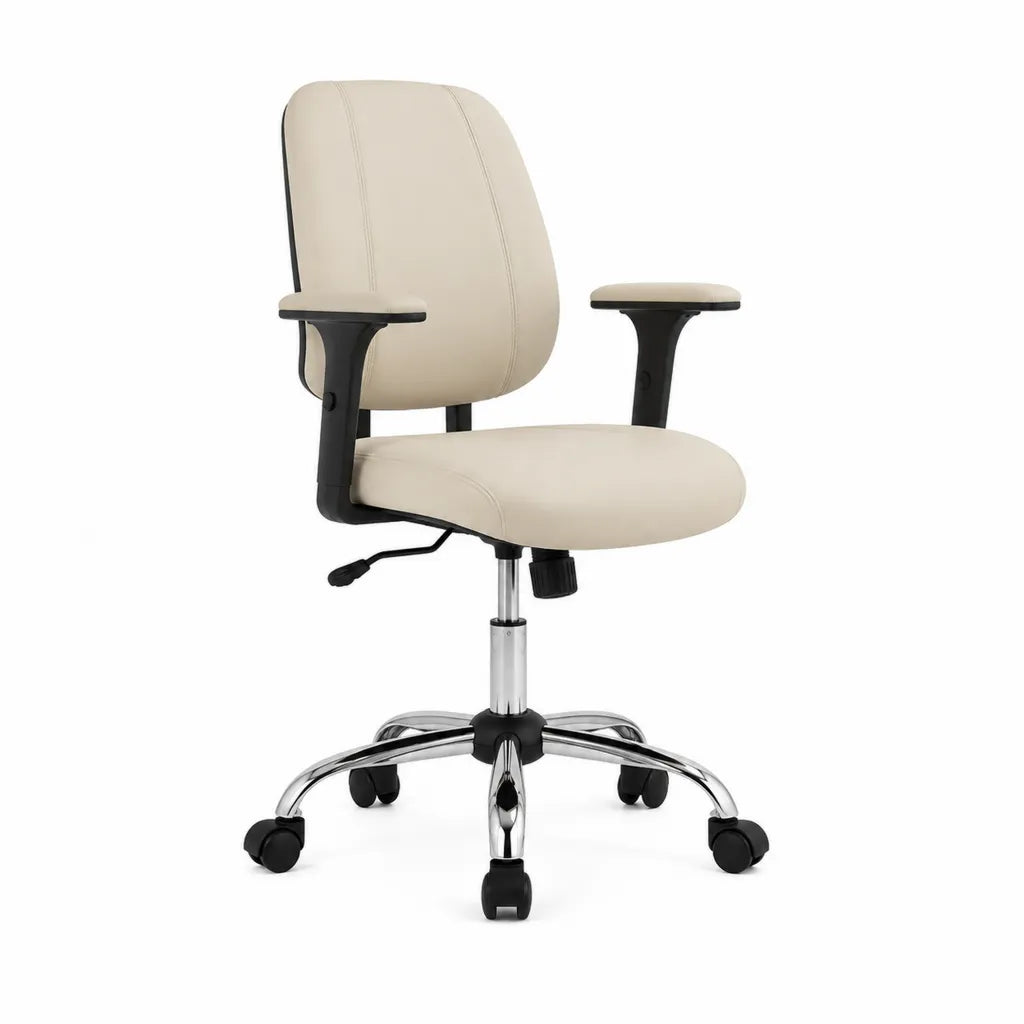 Chaise de bureau ergonomique réglable en similicuir PU beige avec accoudoirs 61 x 61 x 93-103 cm
