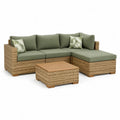 Salon de jardin d'angle 4 places avec table basse en résine tressée beige et coussins vert kaki 230 x 150 cm